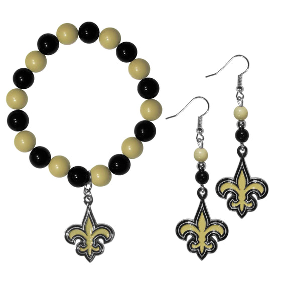 New Orleans Saints Fan Bead Earrings and Bracelet Set (SSKG) - 757 Sports Collectibles
