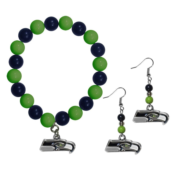 Seattle Seahawks Fan Bead Earrings and Bracelet Set (SSKG) - 757 Sports Collectibles