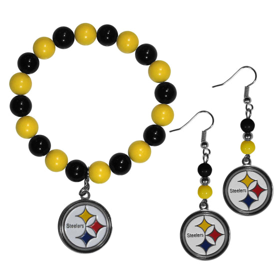 Pittsburgh Steelers Fan Bead Earrings and Bracelet Set (SSKG) - 757 Sports Collectibles