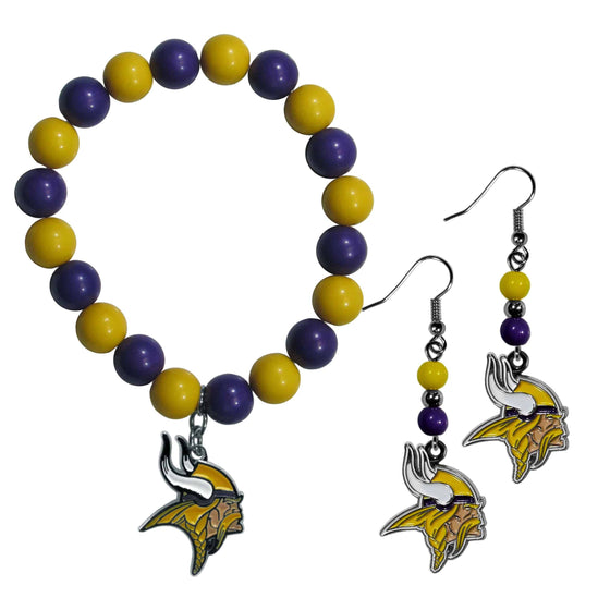 Minnesota Vikings Fan Bead Earrings and Bracelet Set (SSKG) - 757 Sports Collectibles