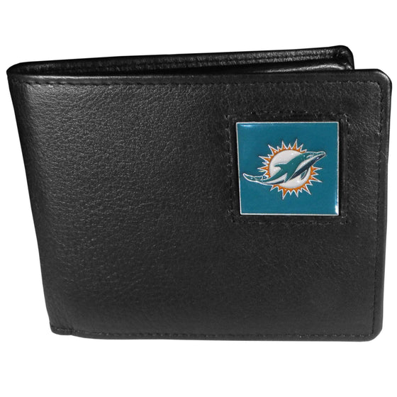 Miami Dolphins Leather Bi-fold Wallet Packaged in Gift Box (SSKG) - 757 Sports Collectibles