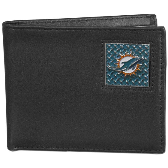 Miami Dolphins Gridiron Leather Bi-fold Wallet Packaged in Gift Box (SSKG) - 757 Sports Collectibles