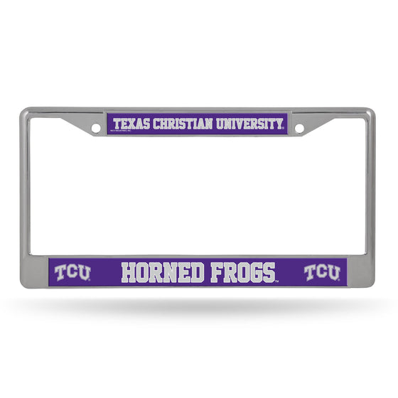 TCU Horned Frogs License Plate Frame Chrome Printed Insert