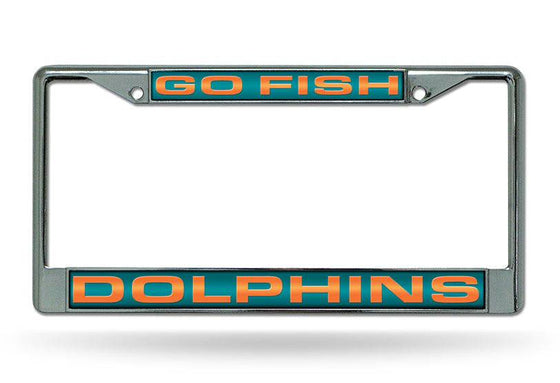 MIAMI DOLPHINS “GO FISH” LASER CUT CHROME LICENSE PLATE FRAME - 757 Sports Collectibles