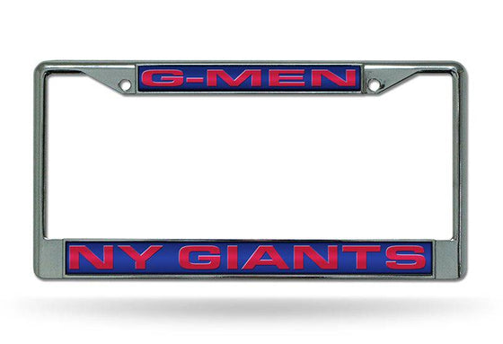 NEW YORK GIANTS “G-MEN” LASER CUT CHROME LICENSE PLATE FRAME - 757 Sports Collectibles