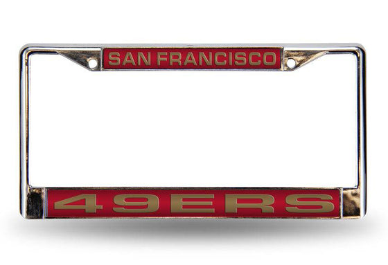 SAN FRANCISCO 49ERS RED LASER CUT CHROME LICENSE PLATE FRAME - 757 Sports Collectibles