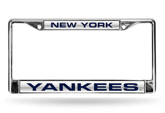 NEW YORK YANKEES SILVER LASER CUT CHROME LICENSE PLATE FRAME - 757 Sports Collectibles