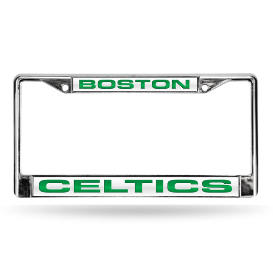 BOSTON CELTICS LASER CHROME FRAME  - WHITE BACKGROUND WITH GREEN LETTERS (Rico) - 757 Sports Collectibles