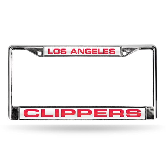 LOS ANGELES CLIPPERS LASER CHROME FRAME  - WHITE BACKGROUND WITH RED LETTERS (Rico) - 757 Sports Collectibles