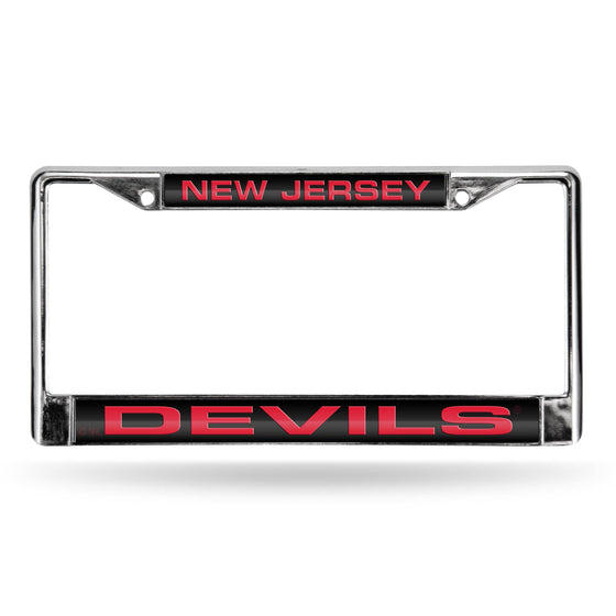 NEW JERSEY DEVILS LASER CHROME FRAME  - BLACK BACKGROUND WITH RED LETTERS (Rico) - 757 Sports Collectibles