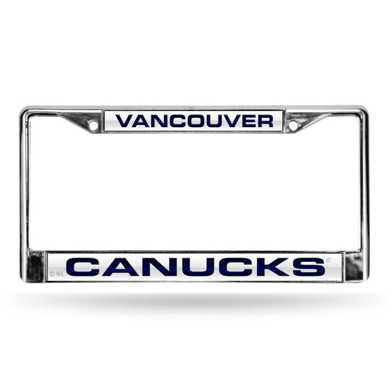 VANCOUVER CANUCKSLASER CHROME FRAME  - WHITE BACKGROUND WITH NAVY LETTERS (Rico) - 757 Sports Collectibles