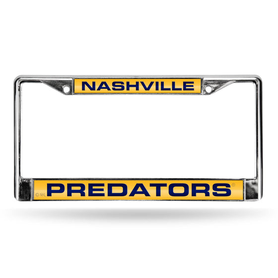 NASHVILLE PREDATORS LASER CHROME FRAME  - YELLOW BACKGROUND WITH NAVY LETTERS (Rico) - 757 Sports Collectibles