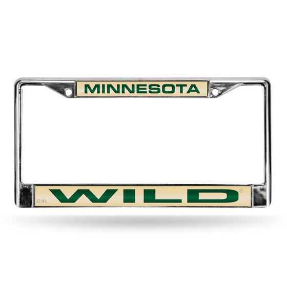 MINNESOTA WILD LASER CHROME FRAME  - TAN BACKGROUND WITH DARK GREEN LETTERS (Rico) - 757 Sports Collectibles