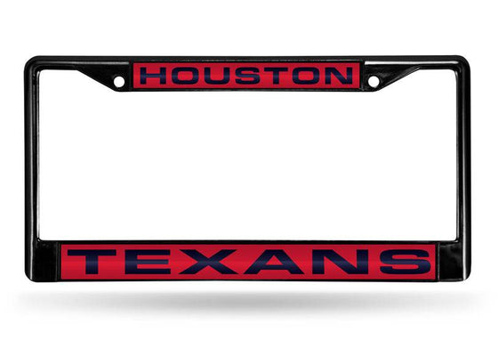 HOUSTON TEXANS BLACK LASER CUT CHROME LICENSE PLATE FRAME - 757 Sports Collectibles