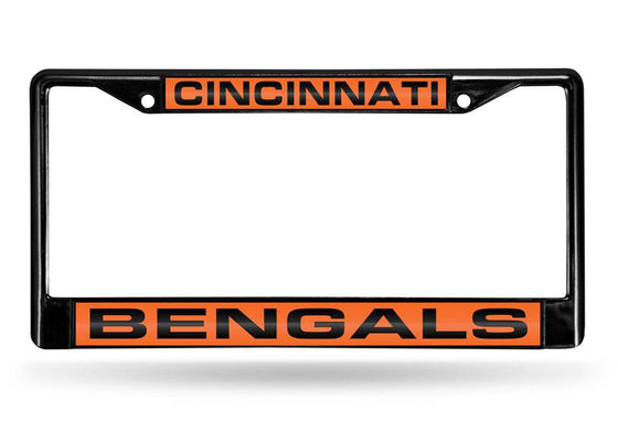 CINCINNATI BENGALS BLACK LASER CUT CHROME LICENSE PLATE FRAME - 757 Sports Collectibles