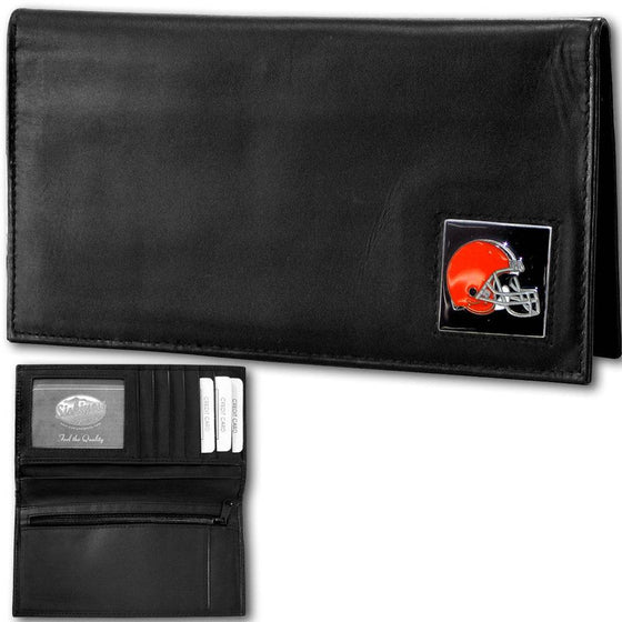 Cleveland Browns Deluxe Leather Checkbook Cover (SSKG) - 757 Sports Collectibles