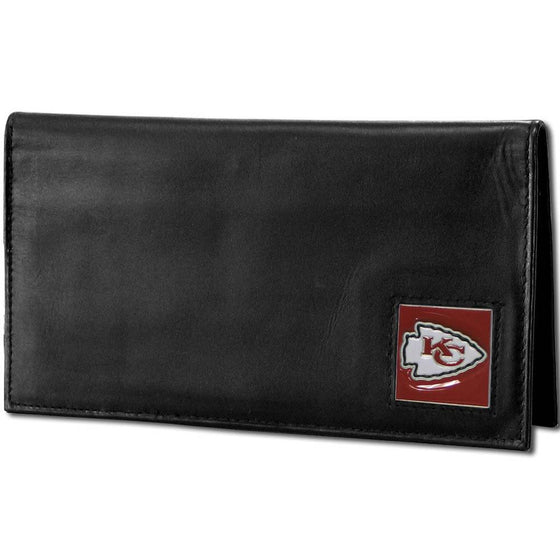 Kansas City Chiefs Deluxe Leather Checkbook Cover (SSKG) - 757 Sports Collectibles