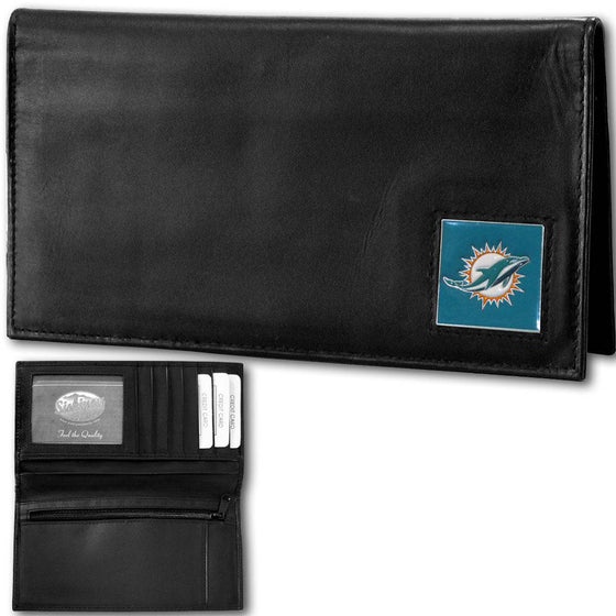 Miami Dolphins Deluxe Leather Checkbook Cover (SSKG) - 757 Sports Collectibles