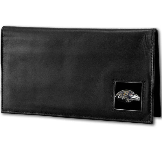 Baltimore Ravens Deluxe Leather Checkbook Cover (SSKG) - 757 Sports Collectibles