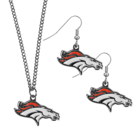 Denver Broncos Dangle Earrings and Chain Necklace Set (SSKG) - 757 Sports Collectibles