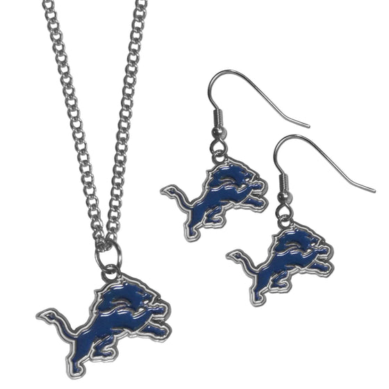 Detroit Lions Dangle Earrings and Chain Necklace Set (SSKG) - 757 Sports Collectibles