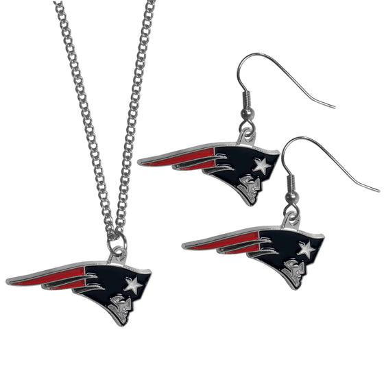 New England Patriots Dangle Earrings and Chain Necklace Set (SSKG) - 757 Sports Collectibles