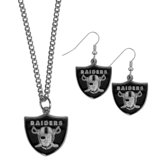 Oakland Raiders Dangle Earrings and Chain Necklace Set (SSKG) - 757 Sports Collectibles