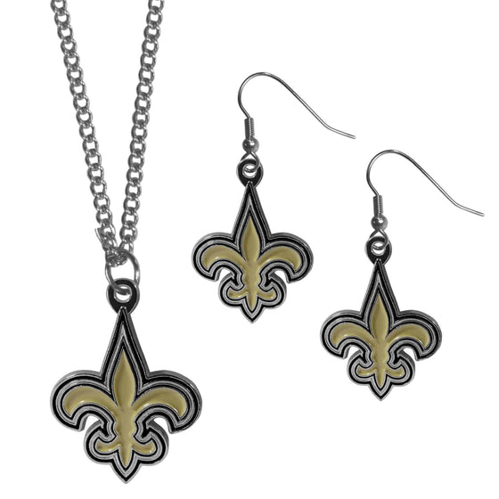 New Orleans Saints Dangle Earrings and Chain Necklace Set (SSKG) - 757 Sports Collectibles