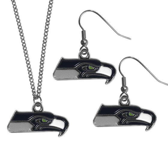 Seattle Seahawks Dangle Earrings and Chain Necklace Set (SSKG) - 757 Sports Collectibles