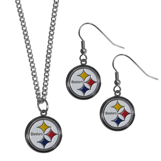 Pittsburgh Steelers Dangle Earrings and Chain Necklace Set (SSKG) - 757 Sports Collectibles