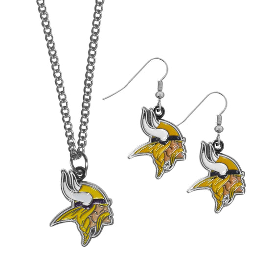 Minnesota Vikings Dangle Earrings and Chain Necklace Set (SSKG) - 757 Sports Collectibles