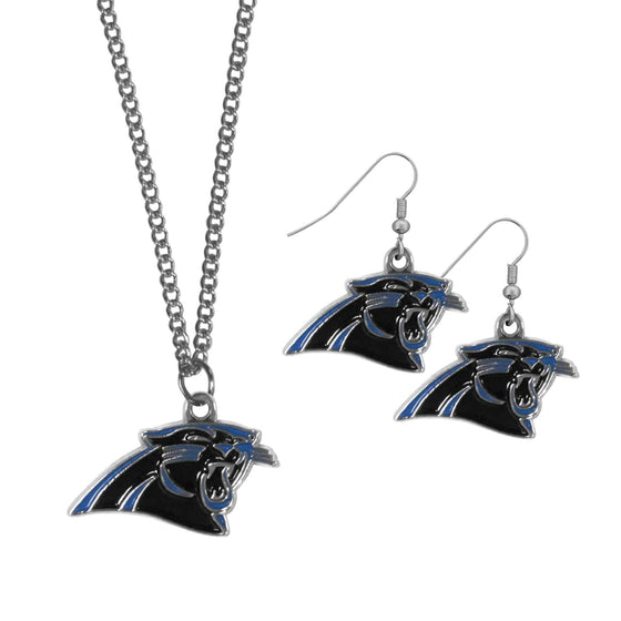 Carolina Panthers Dangle Earrings and Chain Necklace Set (SSKG) - 757 Sports Collectibles