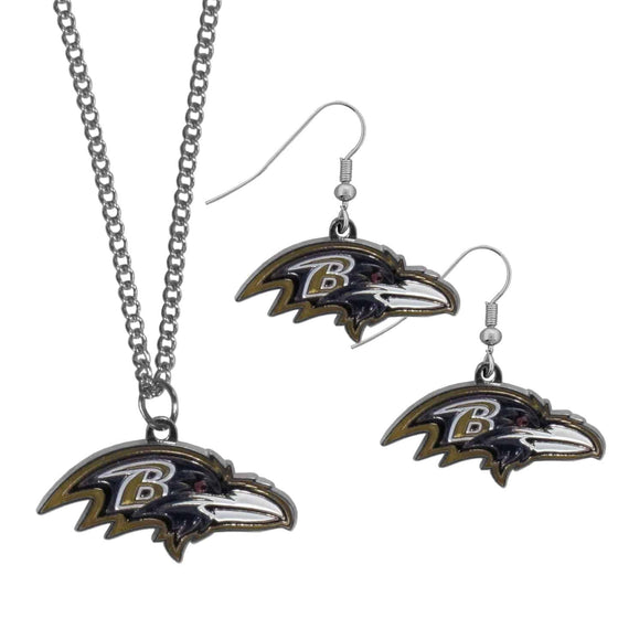 Baltimore Ravens Dangle Earrings and Chain Necklace Set (SSKG) - 757 Sports Collectibles