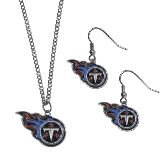 Tennessee Titans Dangle Earrings and Chain Necklace Set (SSKG) - 757 Sports Collectibles