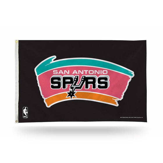 SAN ANTONIO SPURS RETRO BLACK BACKGROUND BANNER FLAG (Rico) - 757 Sports Collectibles