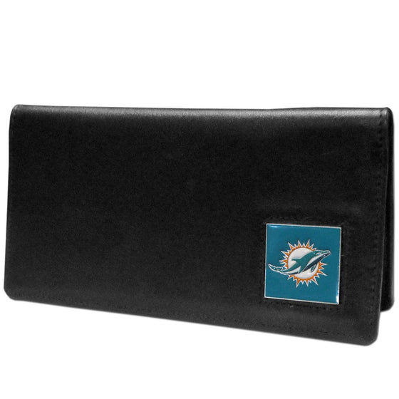 Miami Dolphins Leather Checkbook Cover (SSKG) - 757 Sports Collectibles