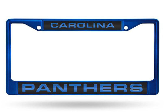 CAROLINA PANTHERS BLUE LASER CUT CHROME LICENSE PLATE FRAME - 757 Sports Collectibles