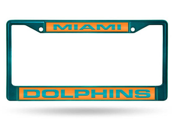 MIAMI DOLPHINS AQUA LASER CUT CHROME LICENSE PLATE FRAME - 757 Sports Collectibles