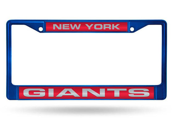 NEW YORK GIANTS BLUE LASER CUT CHROME LICENSE PLATE FRAME - 757 Sports Collectibles