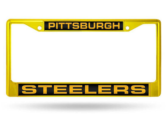 PITTSBURGH STEELERS YELLOW LASER CUT COLORED CHROME LICENSE PLATE FRAME - 757 Sports Collectibles