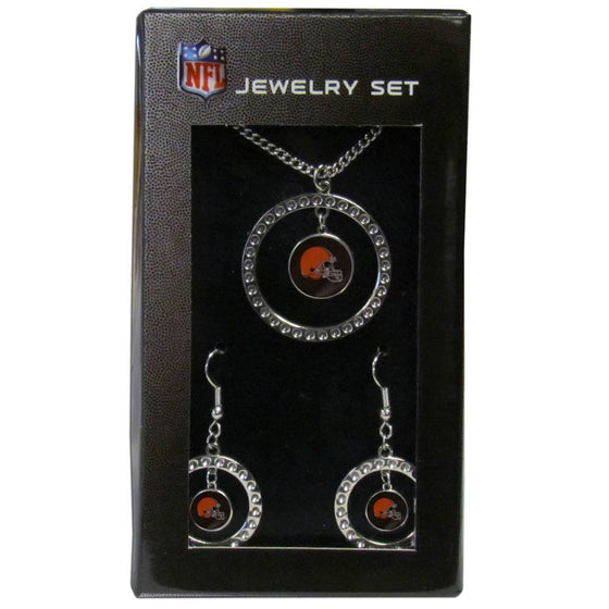 Cleveland Browns Rhinestone Hoop Jewelry Set (SSKG) - 757 Sports Collectibles