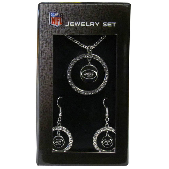 New York Jets Rhinestone Hoop Jewelry Set (SSKG) - 757 Sports Collectibles