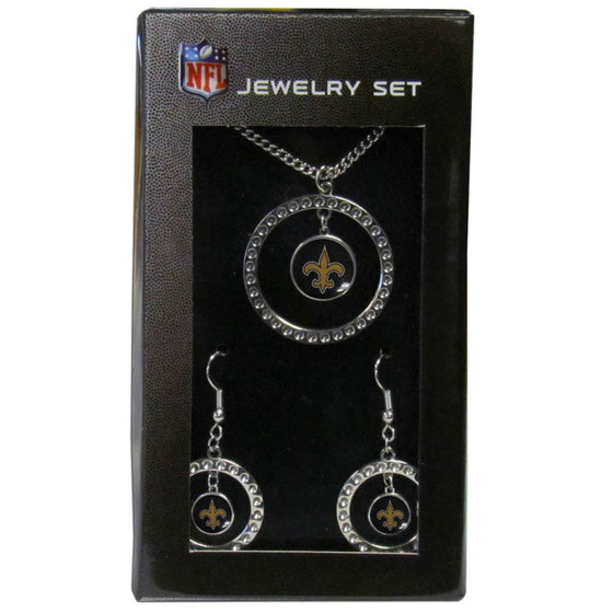 New Orleans Saints Rhinestone Hoop Jewelry Set (SSKG) - 757 Sports Collectibles