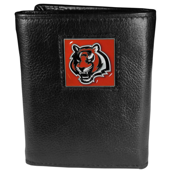 Cincinnati Bengals Deluxe Leather Tri-fold Wallet Packaged in Gift Box (SSKG) - 757 Sports Collectibles