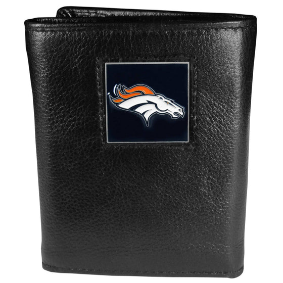 Denver Broncos Deluxe Leather Tri-fold Wallet Packaged in Gift Box (SSKG) - 757 Sports Collectibles
