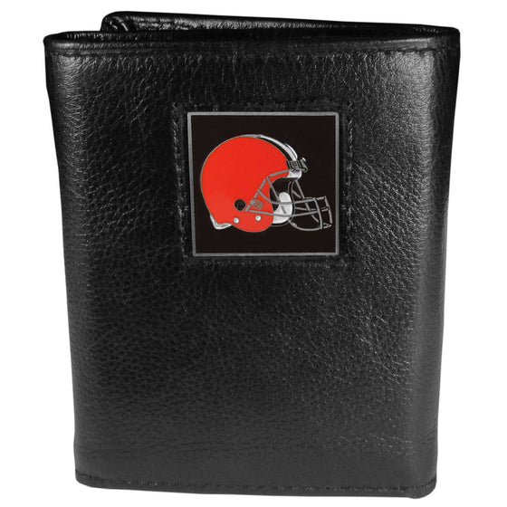 Cleveland Browns Deluxe Leather Tri-fold Wallet Packaged in Gift Box (SSKG) - 757 Sports Collectibles