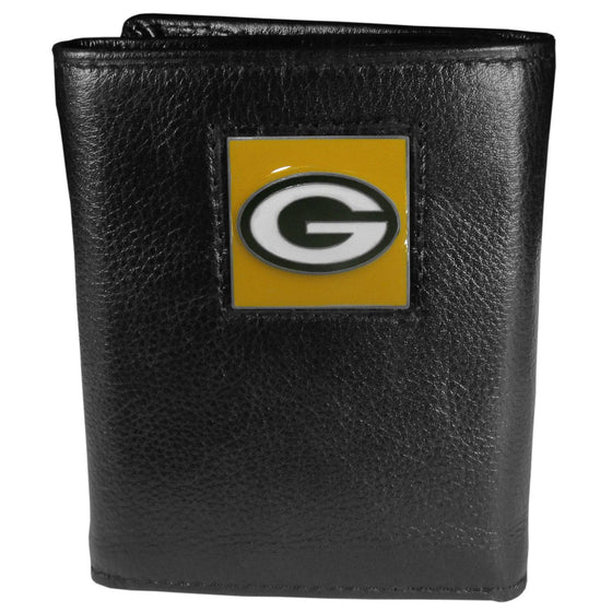 Green Bay Packers Deluxe Leather Tri-fold Wallet Packaged in Gift Box (SSKG) - 757 Sports Collectibles