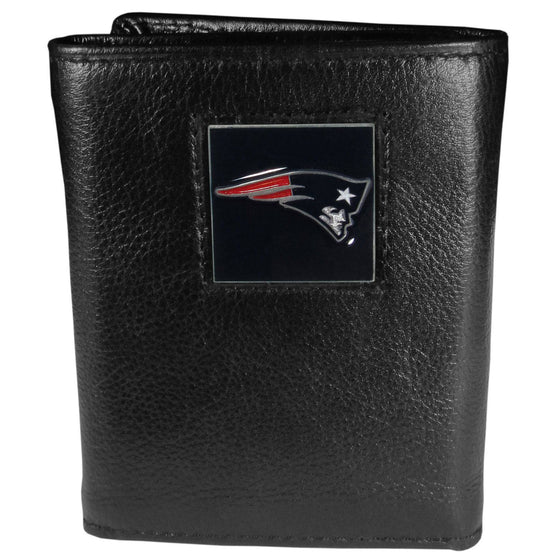 New England Patriots Deluxe Leather Tri-fold Wallet (SSKG) - 757 Sports Collectibles