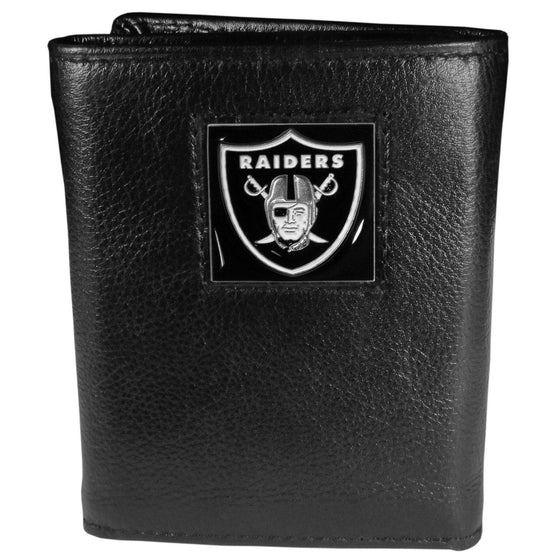 Oakland Raiders Deluxe Leather Tri-fold Wallet Packaged in Gift Box (SSKG) - 757 Sports Collectibles