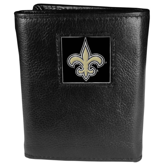 New Orleans Saints Deluxe Leather Tri-fold Wallet Packaged in Gift Box (SSKG) - 757 Sports Collectibles